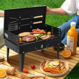 Barbecue Grill Outdoor Portable Charcoal Grill Collapsible Iron Square Charcoal Grill 17.32x10.63x8.66 Inch Black