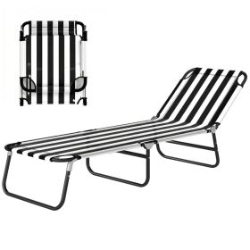 Portable Folding Adjustable Sun Beach Lounger / Camping Cot - Black and White