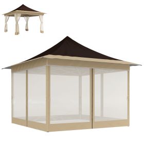 12' x 12' Canopy Tent with Mesh Netting, UPF50+ Pop Up Tent with Carry Bag for Garden, Patio, Brown