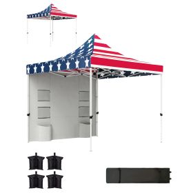 10' x 10' Heavy Duty Pop Up Canopy Tent with Sidewall, UPF50+ Instant Sun Shelter with Storage Pockets, American Flag