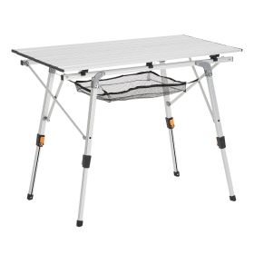 VEVOR Folding Camping Table, Portable Roll Up Side Tables, Lightweight Aluminum Beach Table with Adjustable Height, Top Mesh Layer and Carry Bag