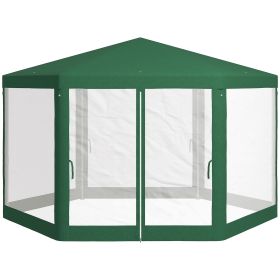 13' x 11' Outdoor Party Tent, Hexagon Sun Shade Shelter Canopy w/ Protective Mesh Sidewalls, Ropes & Stakes, Green