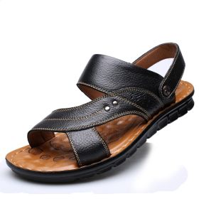 Men Sandals Summer Beach Shoes Adjustable Back Strap Design Slippers Slides (Option: Black-Size40)
