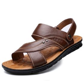 Men Sandals Summer Beach Shoes Adjustable Back Strap Design Slippers Slides (Option: Brown-Size41)